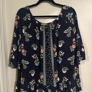 Style & Co. Navy Floral Blouse